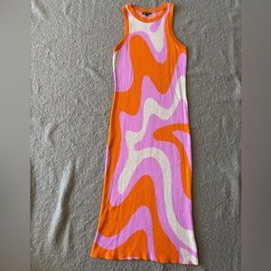 wild fable Wave-Print Sleeveless Maxi Dress in Orange, Pink & Cream